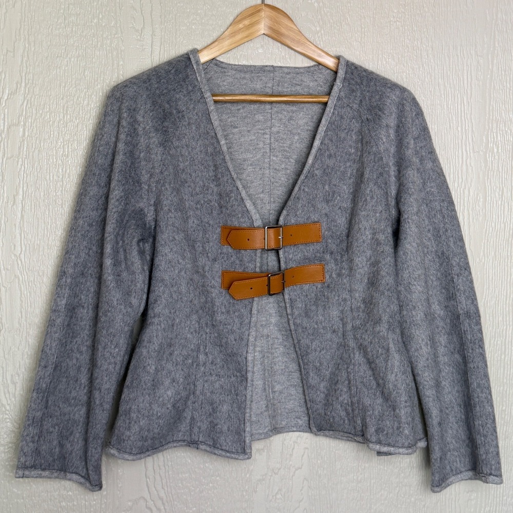 Grey Wool Blend Buckle Front Cardigan Jacket L NWOT's